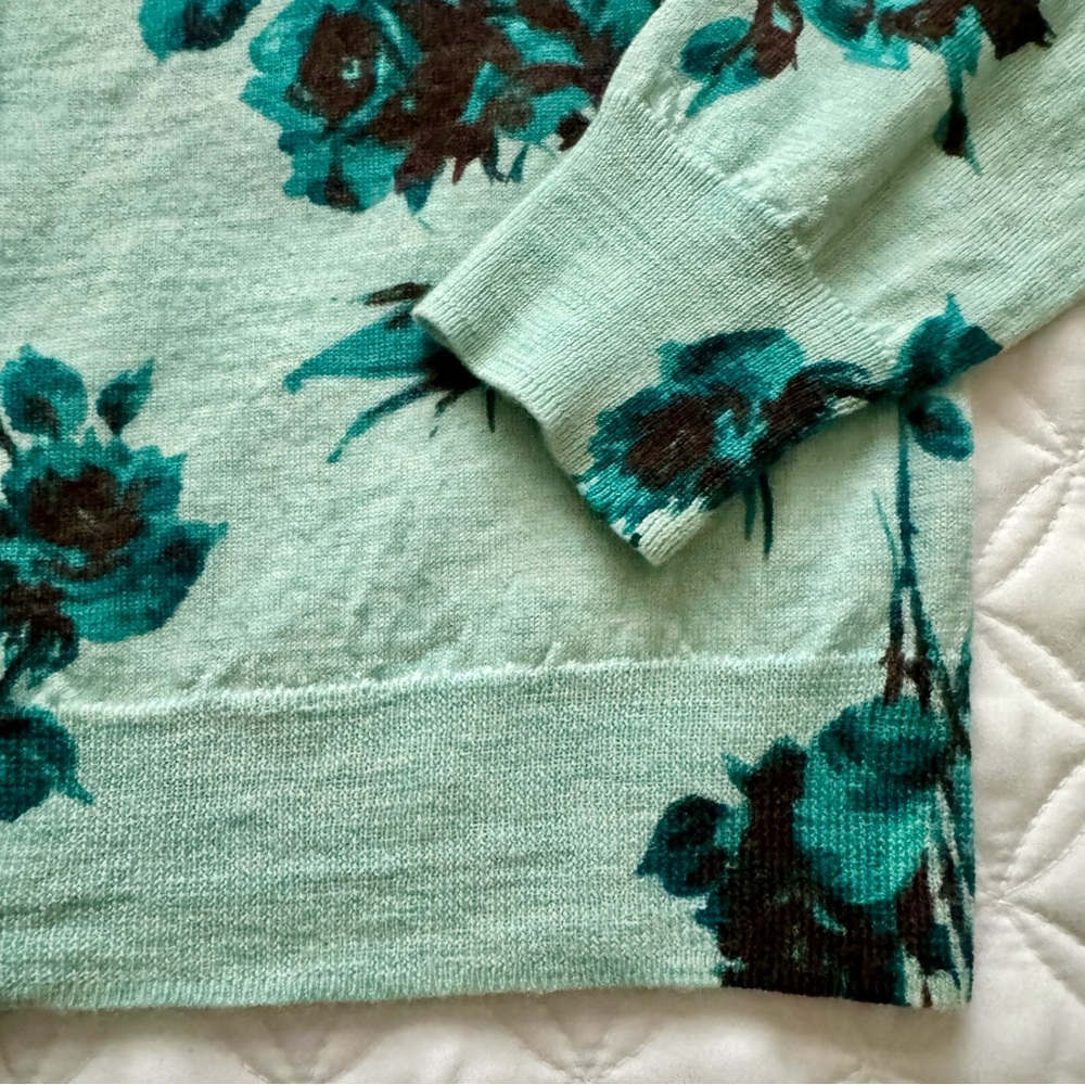 Talbots Pure Italian Merino Wool Button Down Cardigan Mint Teal Floral Size S - Picture 2 of 15